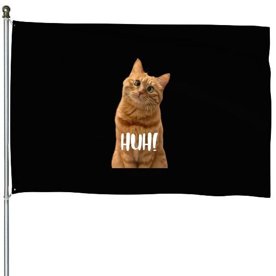 Funny Cross-Eyed Cat Meme Huh Funny Cat House Flags