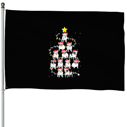 English Bulldog Christmas Tree Dog Santa Claus House Flags