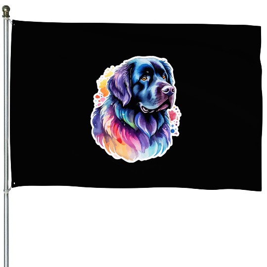 Newfoundland Dog Watercolor House Flags
