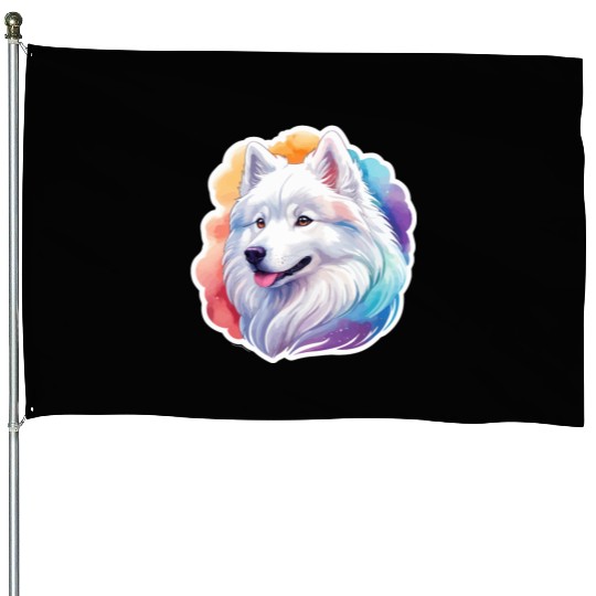 Samoyed Dog Watercolor House Flags