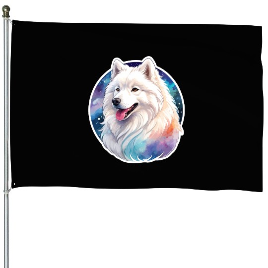 Samoyed Dog Watercolor House Flags