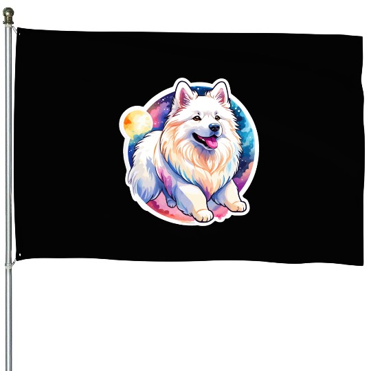 Samoyed Dog Watercolor House Flags