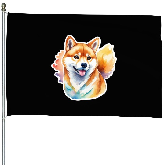 Shiba Inu Watercolor House Flags