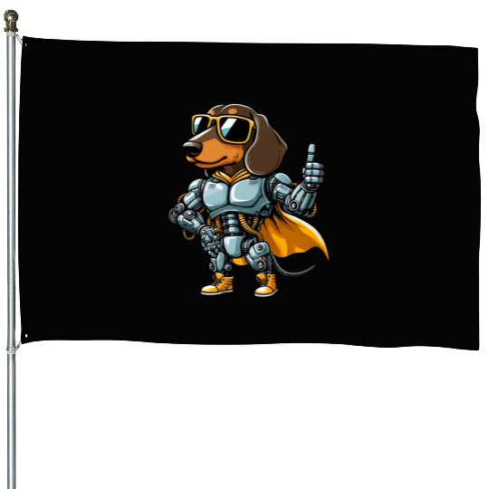 Dachshund robot cyborg sci-fi dog mech design House Flags