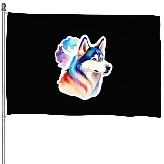 Siberian Husky Watercolor House Flags