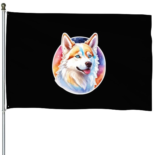 Siberian Husky Watercolor House Flags