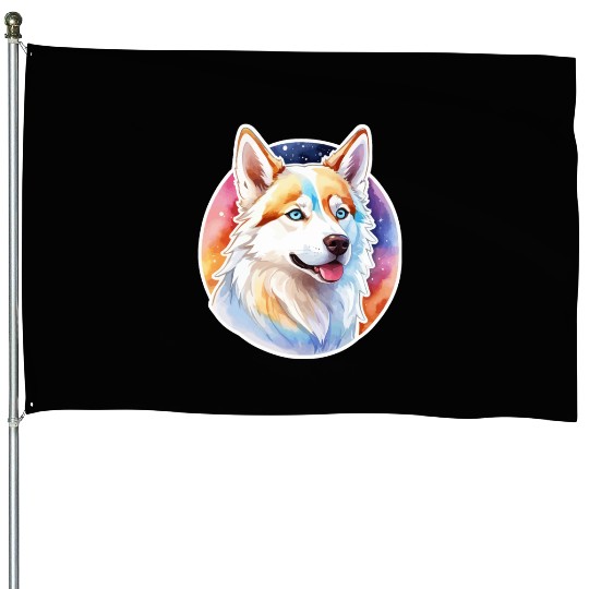 Siberian Husky Watercolor House Flags