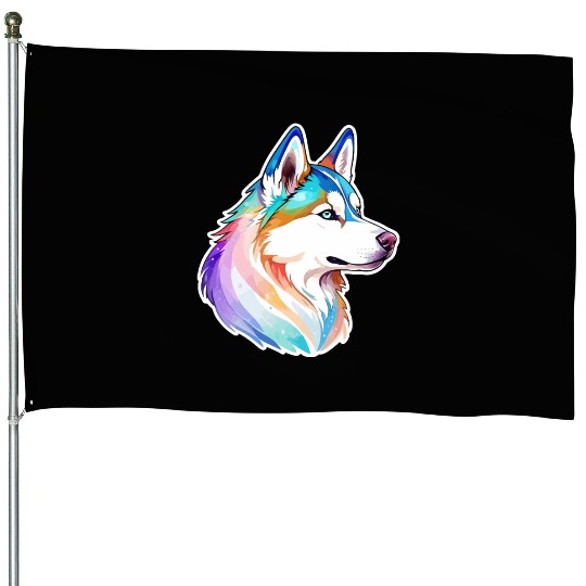 Siberian Husky Watercolor House Flags