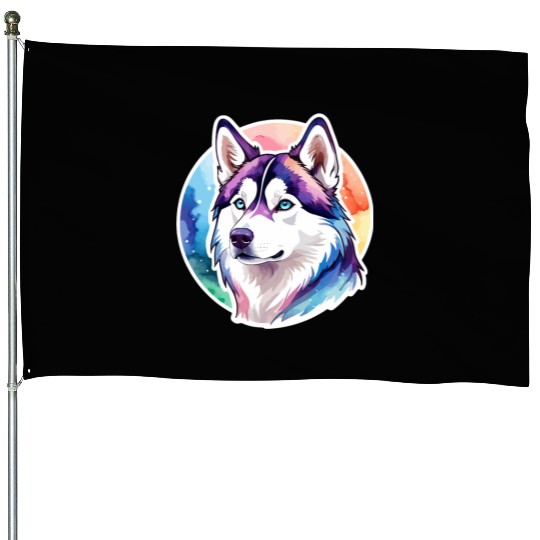 Siberian Husky Watercolor House Flags