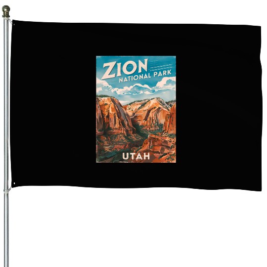 Vintage Travel Zion National Park Utah Landscape House Flags