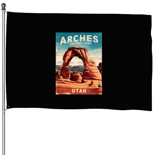 Vintage Travel Arches National Park Utah Landscape House Flags