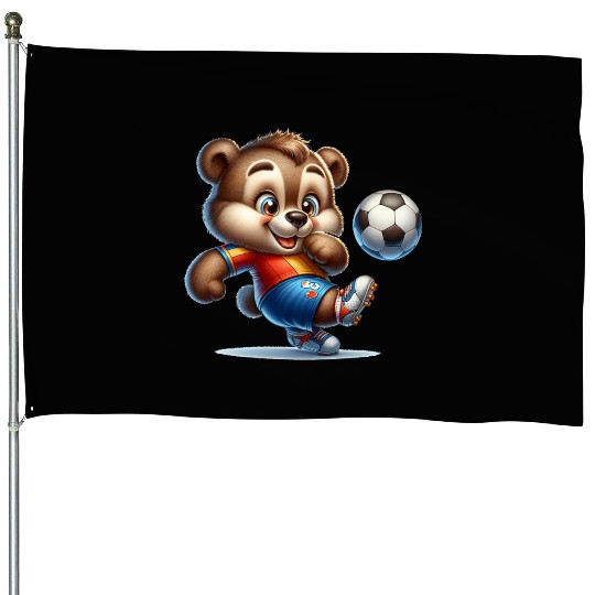Cute Soccer Player Bear House Flags