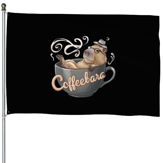 Coffeebara Capybara Coffedrinker House Flags