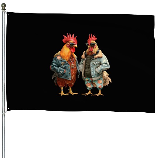 Chickens in chic streetwear attire House Flags