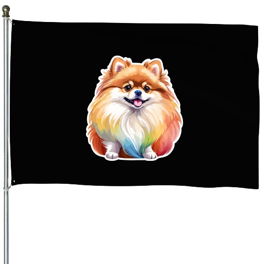 Pomeranian Watercolor House Flags