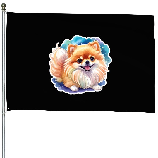 Pomeranian Watercolor House Flags
