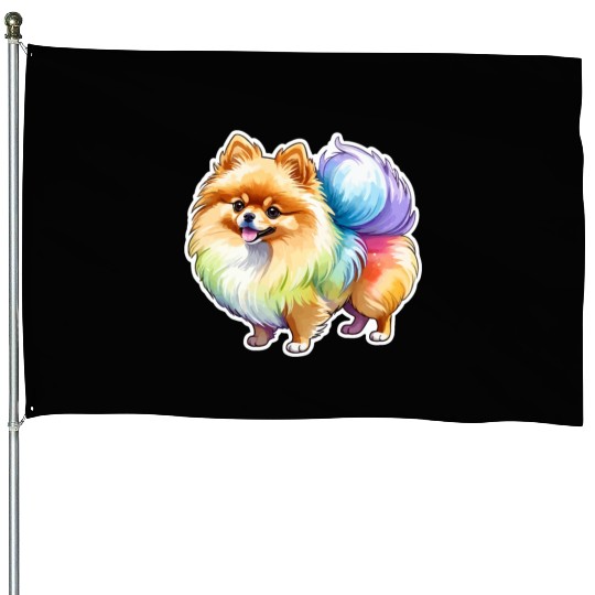 Pomeranian Watercolor House Flags