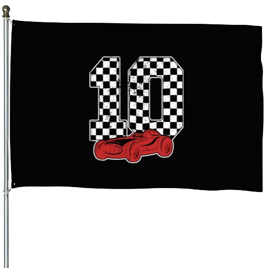 10 Year Old Pit Crew Boy Car Racing 10th Birthday House Flags