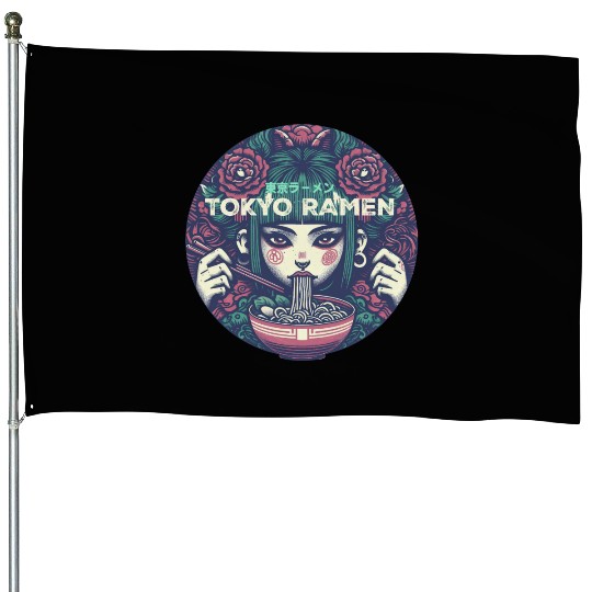 Tokyo ramen,punk girl having ramen House Flags