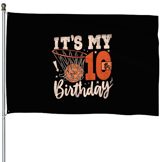 It's My 10th Birthday Basketball Player 10 Years House Flags