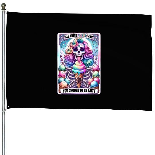 Funny Skeleton Salty Tarot Card, Funny Tarot Card House Flags