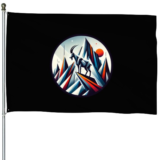 Abstract mountain goat House Flags