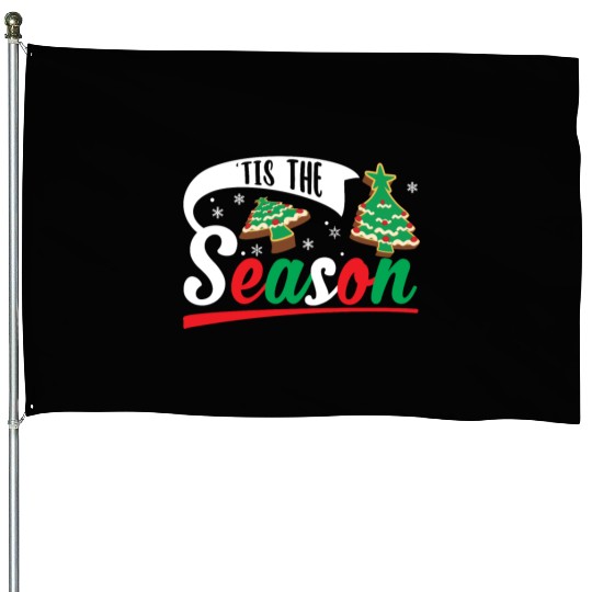 Tis The Season Christmas Cakes Retro Xmas Pajamas House Flags