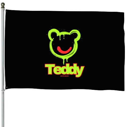 Neon Drip Teddy Bear Illustration House Flags