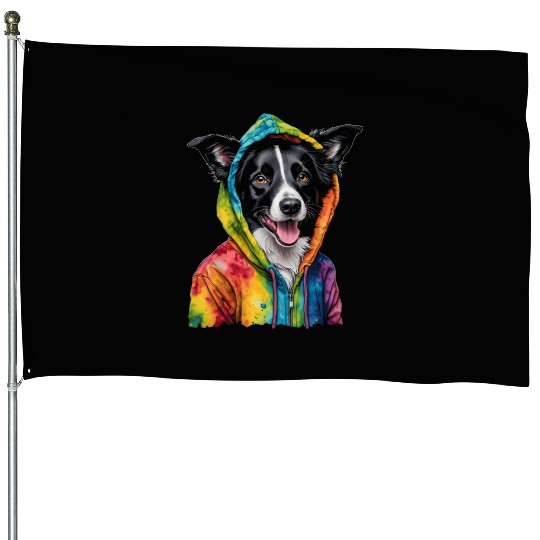 Border Collie House Flags Dog Colorful Funny Animal Pri