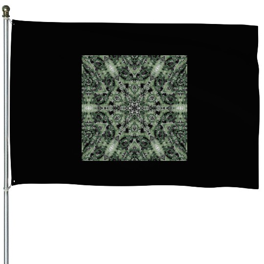 watercolor green white black mandala House Flags