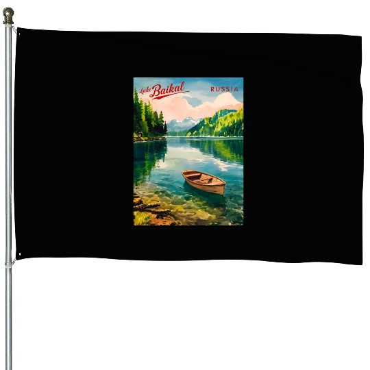 Vintage Travel Lake Baikal Russia Retro Scenic House Flags