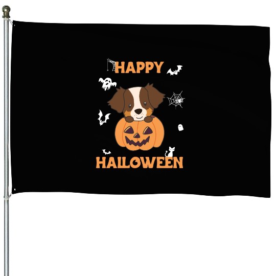 Australian Shepherd In Pumpkin Cute Happy House Flags