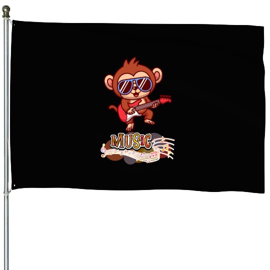 Monkey playing guitar House Flags