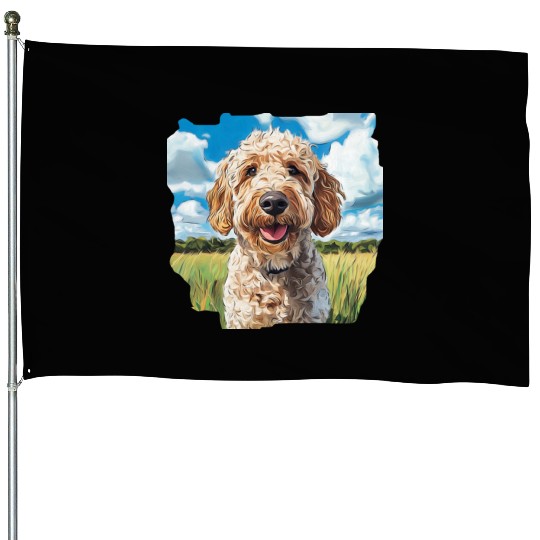 Labradoodle Field Nature Golden Doodle Watercolor House Flags