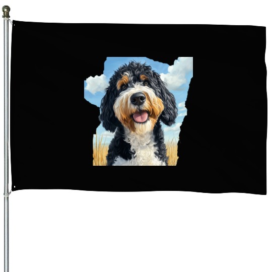 Bernedoodle Field Nature Bernedoodle Watercolor House Flags