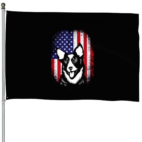 4th Of July Vintage US Flag Australian Cattle Dog House Flags