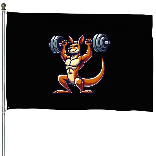 Kangaroo barbell gym fitness workout training House Flags