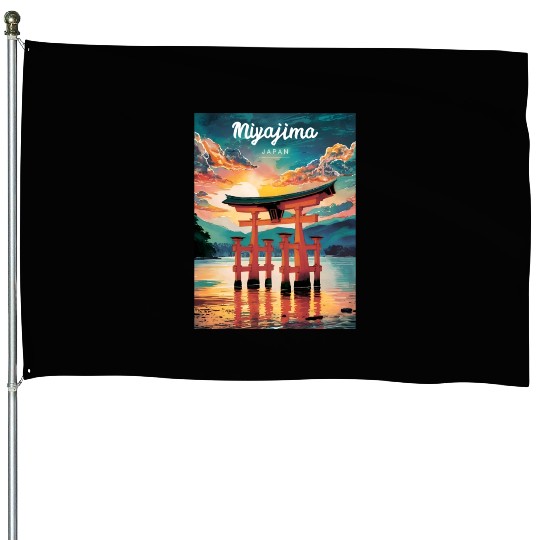 Vintage Travel Miyajima Island Japan Retro Sunset House Flags