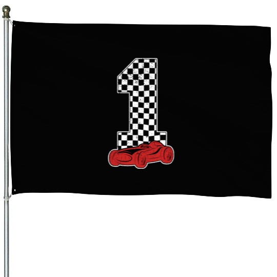 01 Year Old Pit Crew Boy Car Racing 1st Birthday House Flags