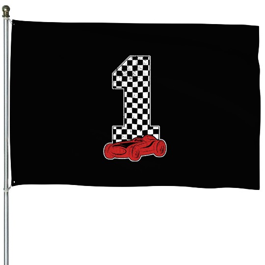 01 Year Old Pit Crew Boy Car Racing 1st Birthday House Flags