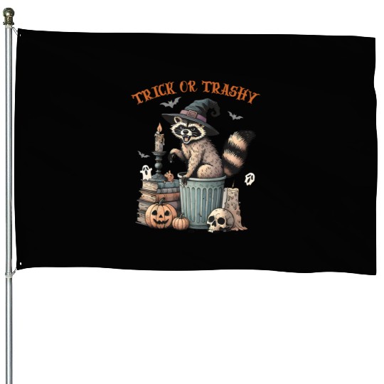 Trick Or Trashy Funny Raccon Halloween House Flags
