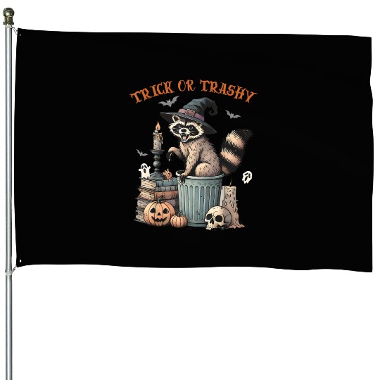 Trick Or Trashy Funny Raccon Halloween House Flags