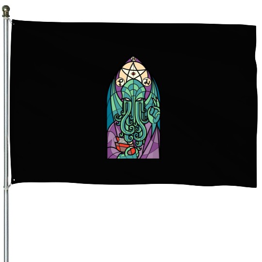 Cthulhu Church Stained Glass Cosmic Horror Funny House Flags