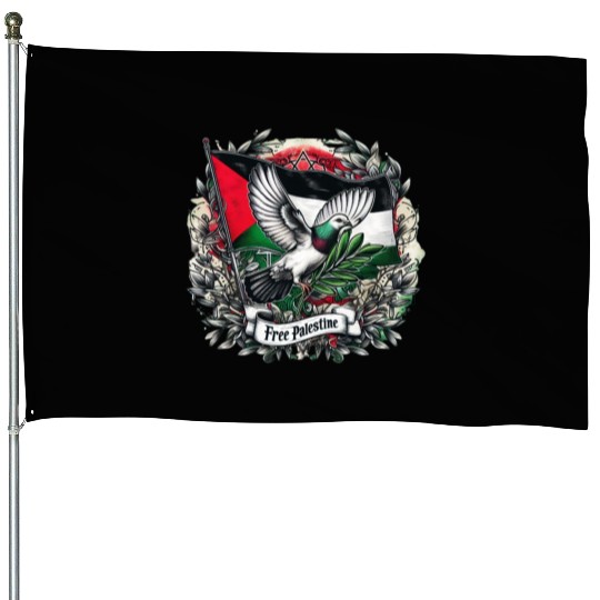 Pigeon holding olive's leaf free Palestine Flag House Flags