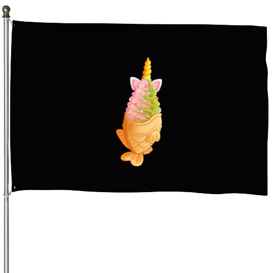 Unicorn Taiyaki Ice Cream With Colorful Sprinkles House Flags