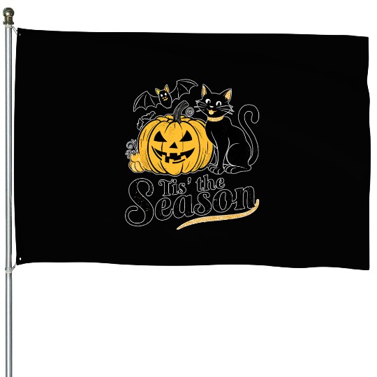 Tis the season Halloween bats pumpkin fall funny House Flags