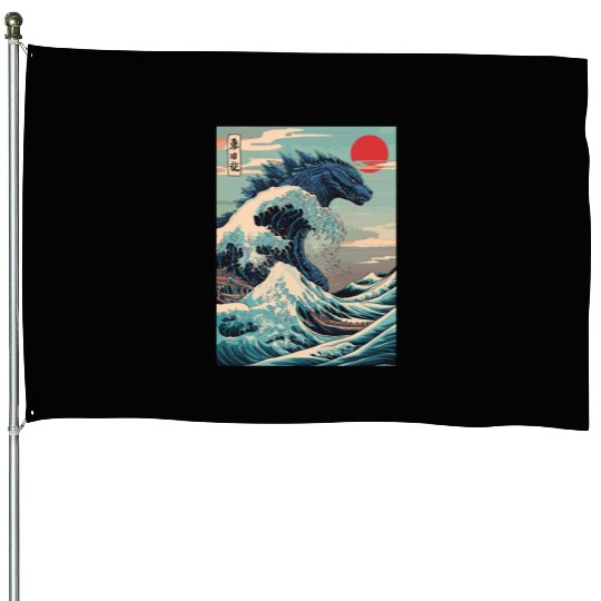 Kaiju Monster Japanese Great Wave Anime Graphic House Flags