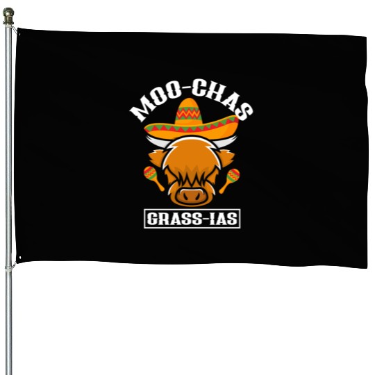 Highland Cow Moo-chas Grass-ias House Flags