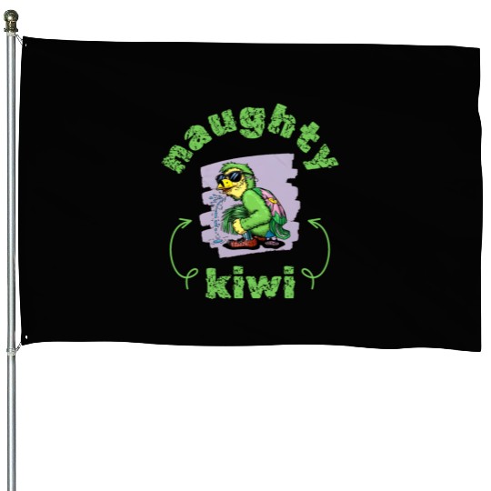Funny naughty green kiwi bird House Flags