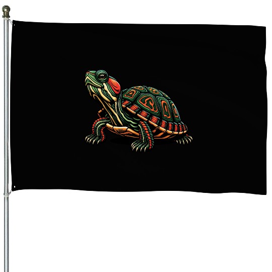 Colorful Turtle Animals Lover Funny Design House Flags